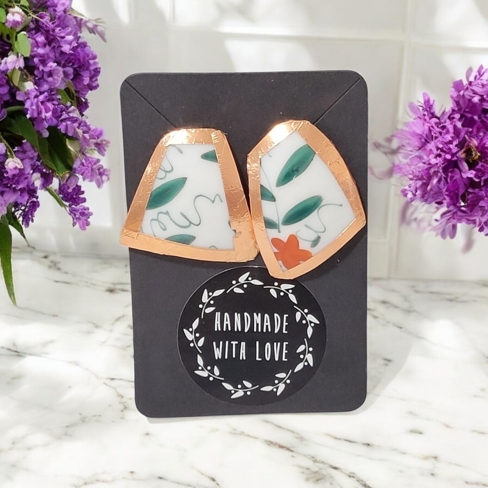 Vintage Upcycled Porcelain Asymmetrical Earrings